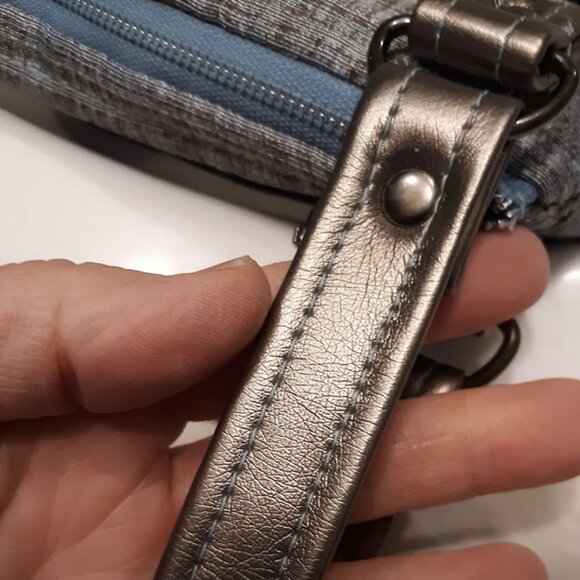 New Faux Leather Double handle Shoulder Satchel Bag Purse Aqua Brown Coastal - Picture 10 of 13